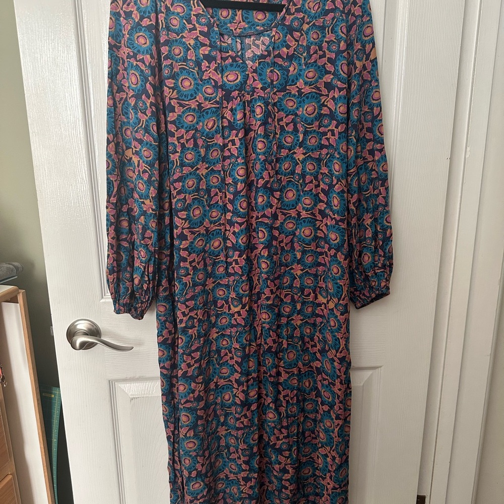 Natural Life Rowan XL midi dress floral navy teal purple, side slit - Picture 9 of 9